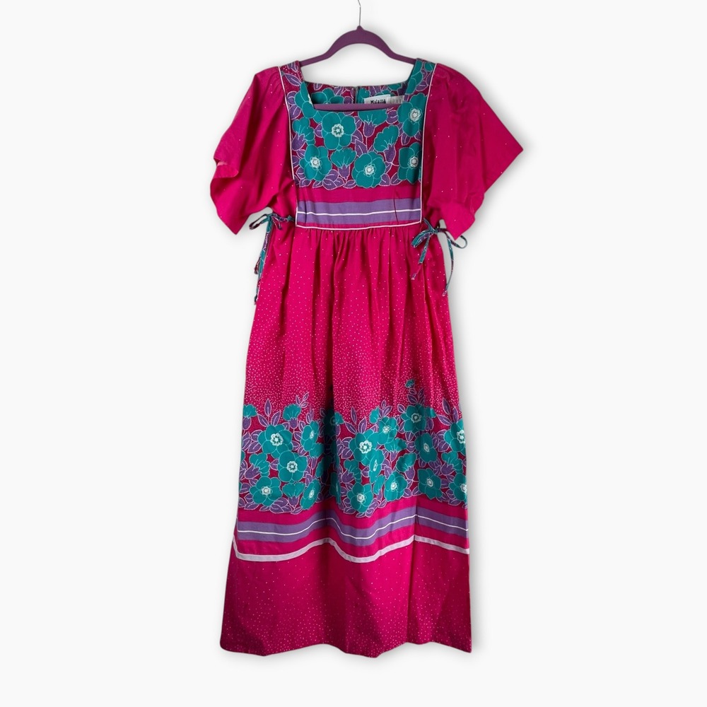 Vintage Malama Sophisticates Hawaii Pink Floral Muumuu Maxi Dress Womens Small